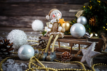 Christmas decoration on wooden background.