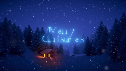 Weihnachts E-Card Winterlandschaft mit gemütlicher Blockhütte