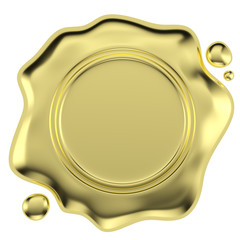 Golden wax seal isolated on white