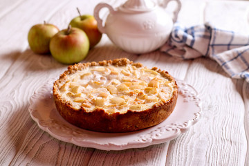 Traditional Homemade Apple Pie With Creamy Custard