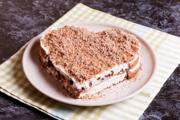 Chocolate cake in the shape of a heart