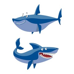 Naklejka premium Vector shark character set.