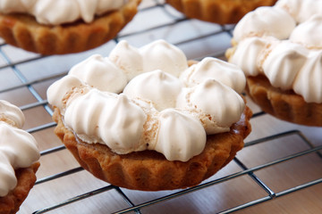 homemade delicious key lemon, lime tartlets with meringue on grate