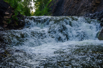 falling water in the morning mist.