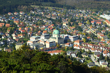 Fototapeta na wymiar Austria, Berndorf with homes and impressive Margaretenkirche