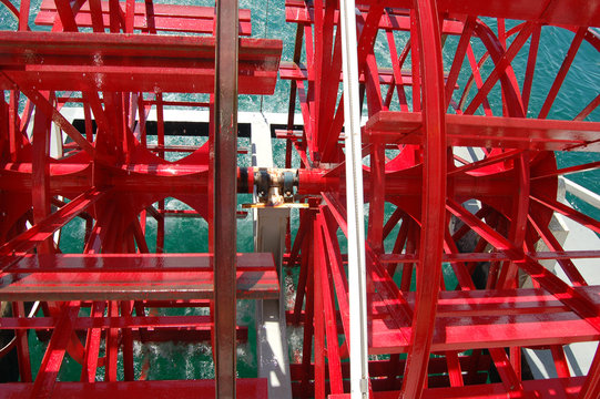 paddle wheel boat wheel in closup red