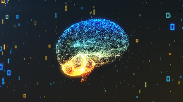 Digital binary brain illustrating big data and artificial intelligence