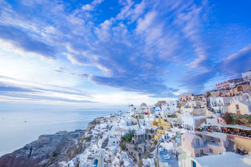 Fototapeta premium Oia village at sunset, Santorini island