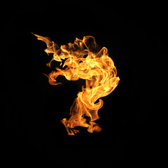 Fire flames collection isolated on black background