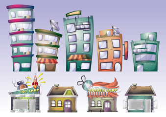 cartoon vector building objects with separated layers for game art and animation game design asset in 2d graphic