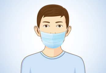 Boy wearing breath mask for protect a respiratory disease. Illustration about health and medical.
