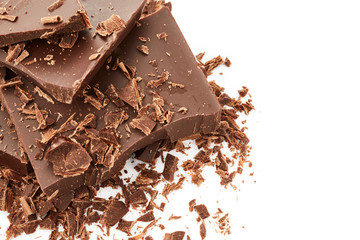 Chocolate pieces and chocolate shavings