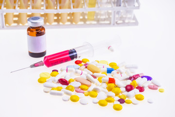 Syringe, pharmacy and vial  (Vaccine, drugs, medication, fluid)