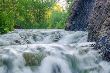 falling water in the morning mist.
