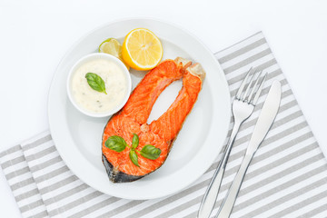 Crispy roasted salmon steak