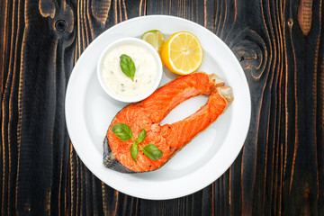 Crispy roasted salmon steak