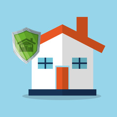 House and shield icon. Security system warning and protection theme. Colorful design. Vector illustration
