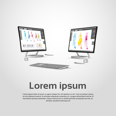 Desktop Modern Computer Graphic Designer Workplace Vector Illustration