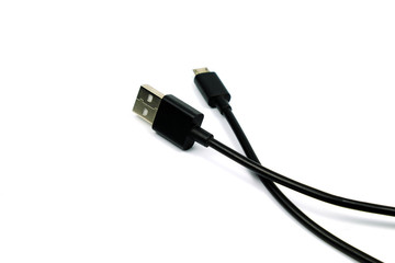 Black USB cable white background