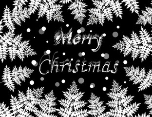 On a Christmas card. Christmas black and white postcard.