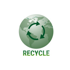 Recycle Earth Globe Symbol Green Logo Web Icon Flat Vector Illustration