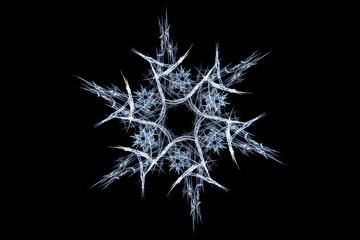 Computer abstract fractal snowflake on a black background