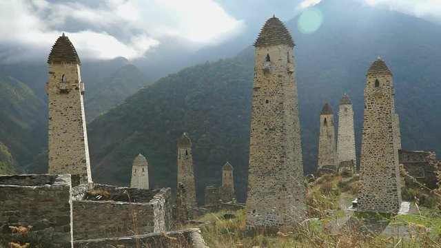 Historic watchtowers near the Ingush settlement Dzheyrakh.