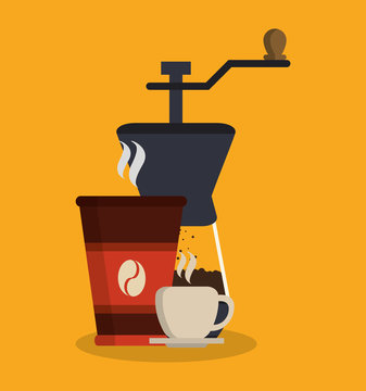 Mug cup and greinder icon. Coffee shop drink and beverage theme. Colorful design. Vector illustration