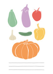 Vector set of hand drawn vegetables. Kitchen illustration