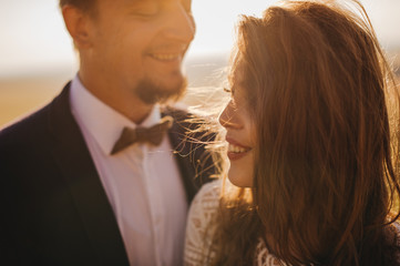 Portrait couples, tenderness love nature, mountains