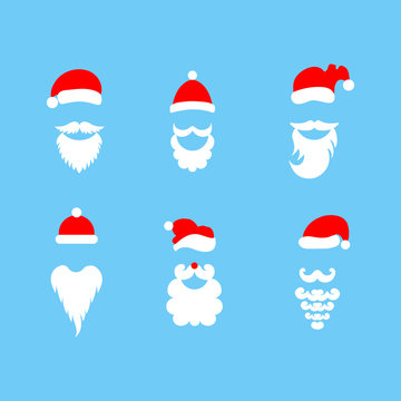 Stylish Santa. Hats and beards. Set of vector hand-drawn illustrations.