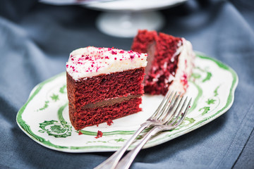 Slice of red velvet sponge cake