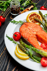 Crispy roasted salmon steak