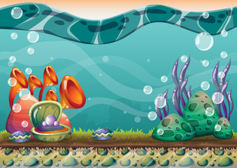 Naklejka na ściany i meble cartoon vector underwater background with separated layers for game art and animation game design asset in 2d graphic