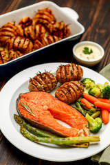 Crispy roasted salmon steak