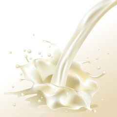 Closeup splash of milk on a white background. Gradient mesh realistic vector illustration.