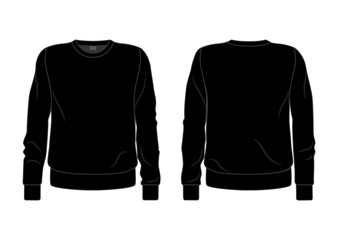 Black men's sweatshirt template, front and back view
