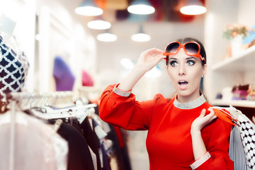 Surprised Elegant Woman Shopping in Fashion Store