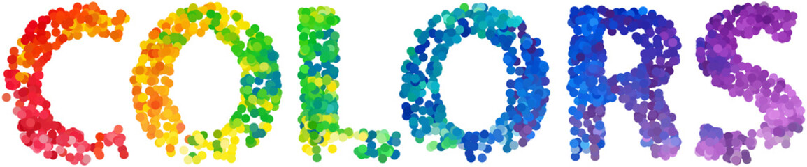 COLORS, typographic illustration with color splash concept dotted design.