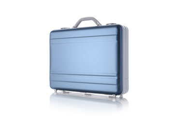 Metal blue briefcase isolated on the white background