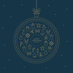 merry christmas line icons elements gold blue