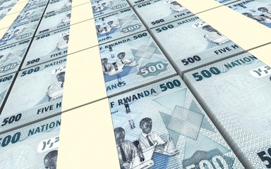 Rwandan francs bills stacked background. 3D illustration.