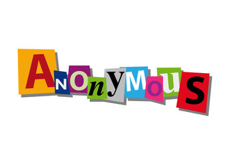anonymous, word and text cut from paper, in flat design