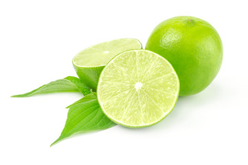Fresh lime with two half isolated on white