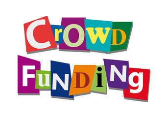 crowd funding, word and text cut from paper, in flat design