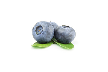 Three ripe blueberries, isolated on white background