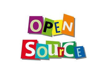 open source, word and text cut from paper, in flat design