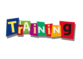 training, word and text cut from paper, in flat design