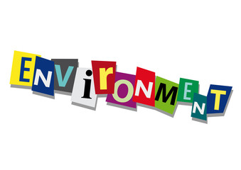 environment, word and text cut from paper, in flat design
