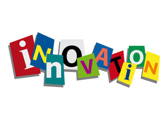 innovation, word and text cut from paper, in flat design